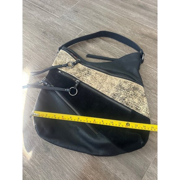 Original by Sharif Patchwork Genuine Leather Cowhide Suede Hobo Purse Black Bag - Picture 9 of 12